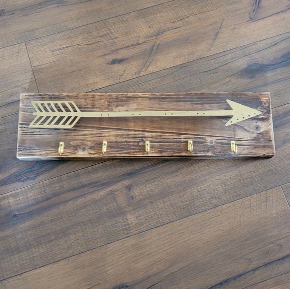 Brown Wood Gold Arrow Jewelry Holder with Hooks - Picture 2 of 7